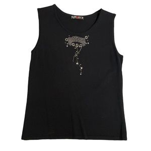 Sunway’s Oman Black Slimming Top Women's Sleeveless Blouse Embroidered Flower M